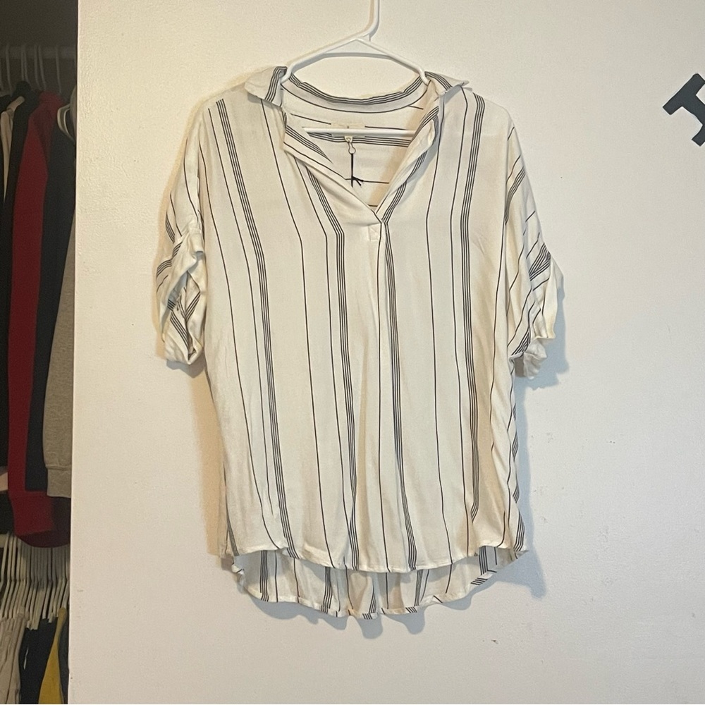 thread & supply white stripped loose fit shirt